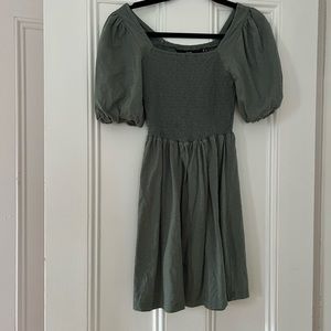 Green Puff Sleeve Smocked Dress